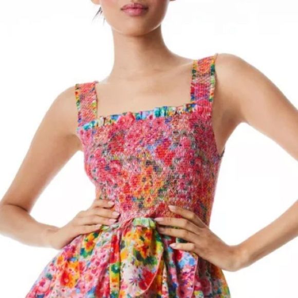 NWT Alice + Olivia Jocelyn Smocked Mini Dress Size 12 - Picture 3 of 16